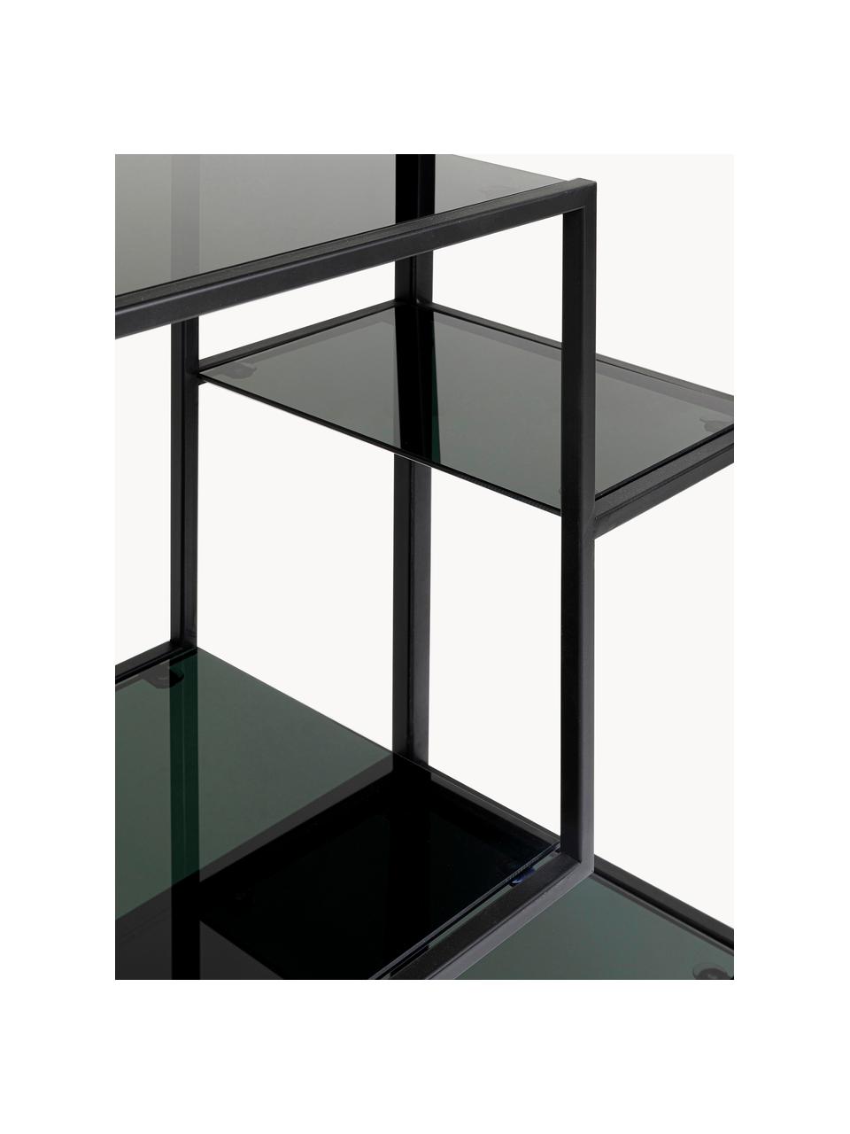 Estantería alta de metal Loft, Estructura: acero con pintura en polv, Estantes: vidrio laminado, Negro, An 60 x Al 195 cm