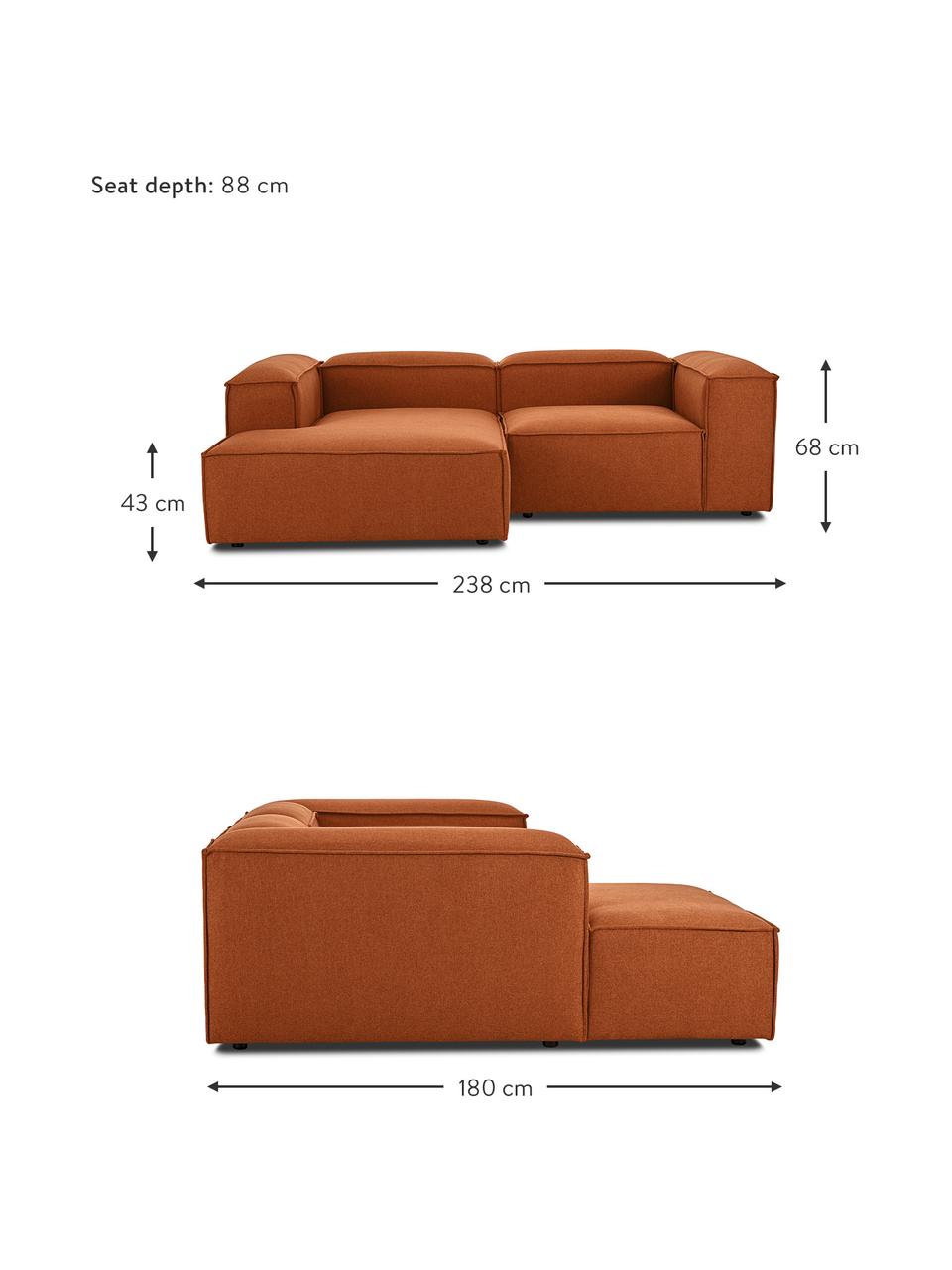 Canapé d'angle modulable terracotta Lennon, Tissu terre cuite