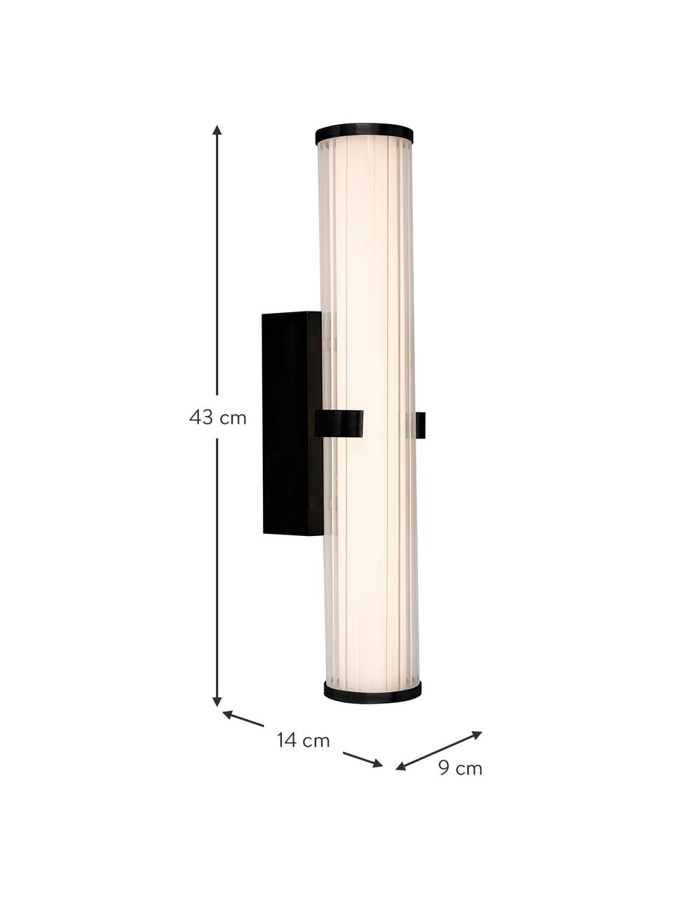 LED badkamer wandlamp Clamp van opaalglas, Lampenkap: opaalglas, Zwart, wit, B 9 x D 14 cm
