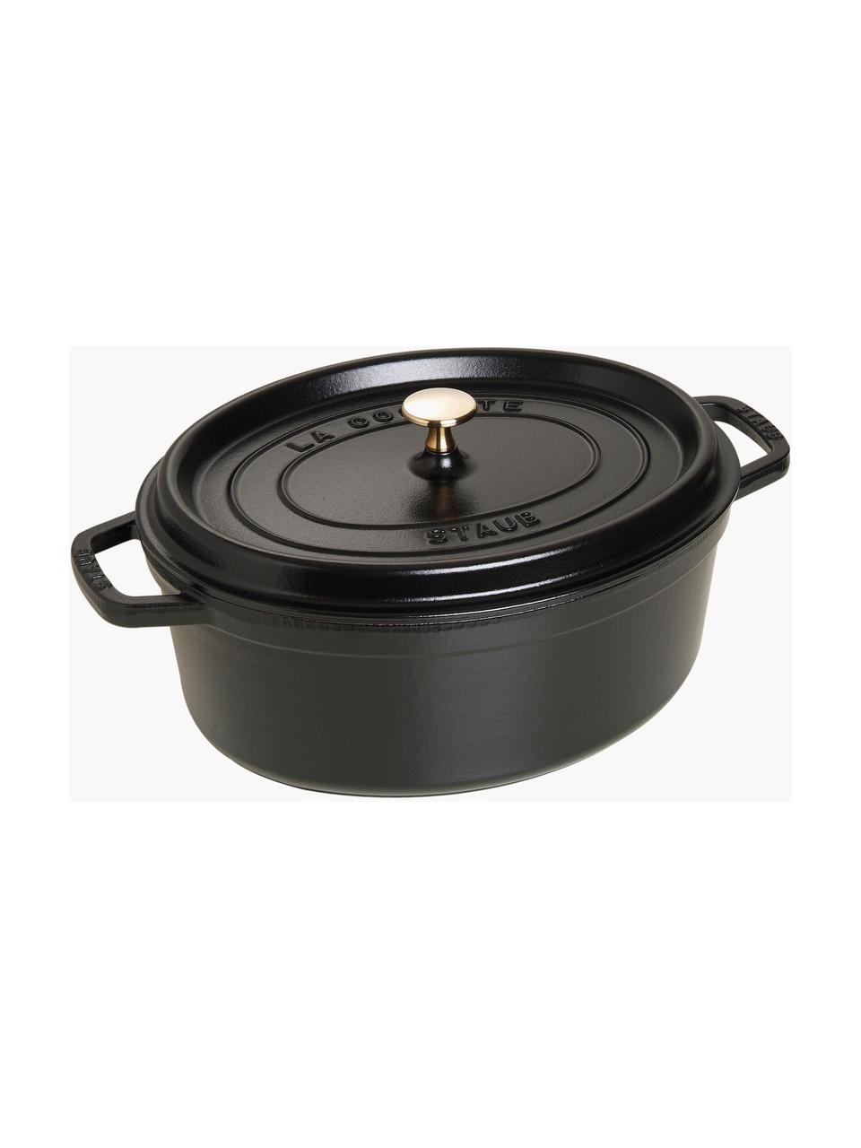 Ovaler Bräter La Cocotte aus Gusseisen, Gusseisen, emailliert, Schwarz, Goldfarben, B 38 cm x H 17 cm, 5.5 L