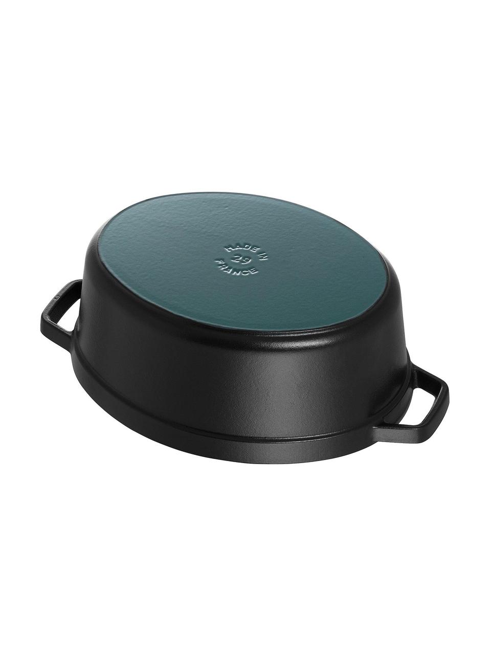 Ovaler Bräter La Cocotte aus Gusseisen, Gusseisen, emailliert, Schwarz, Goldfarben, B 38 cm x H 17 cm, 5.5 L