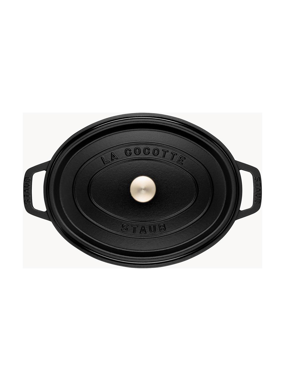 Cocotte ovale en fonte La Cocotte, Fonte, émaillée, Noir, doré, larg. 38 x haut. 17 cm, 5,5 L