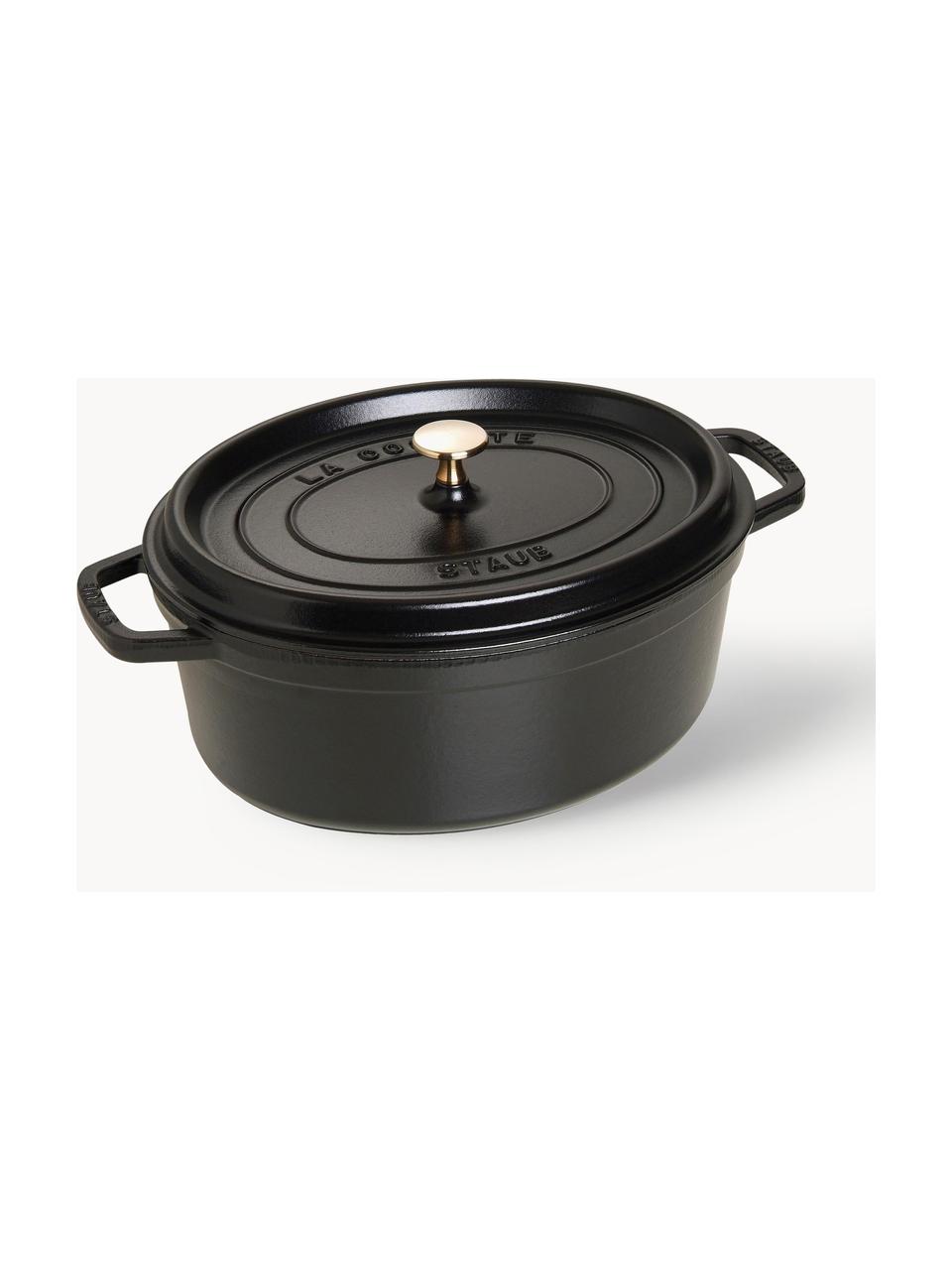 Ovaler Bräter La Cocotte aus Gusseisen, Gusseisen, emailliert, Schwarz, Goldfarben, B 38 x H 17 cm, 5.5 L