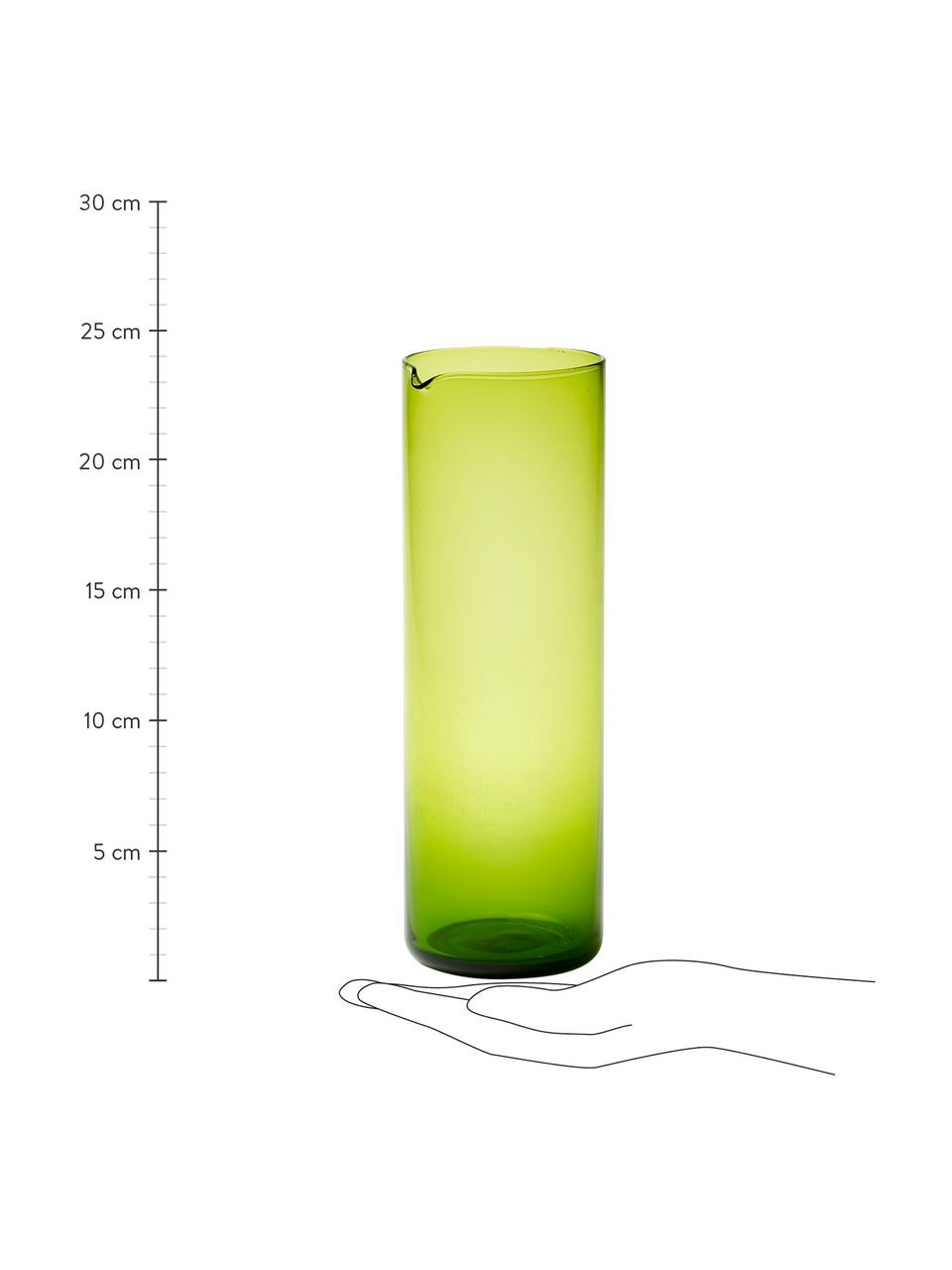 Mondgeblazen glazen karaf Bloom in groen, 1 L, Mondgeblazen glas, Groen, Ø 8 x H 24 cm, 1 L