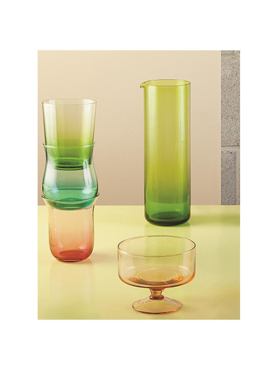 Mondgeblazen glazen karaf Bloom in groen, 1 L, Mondgeblazen glas, Groen, Ø 8 x H 24 cm, 1 L
