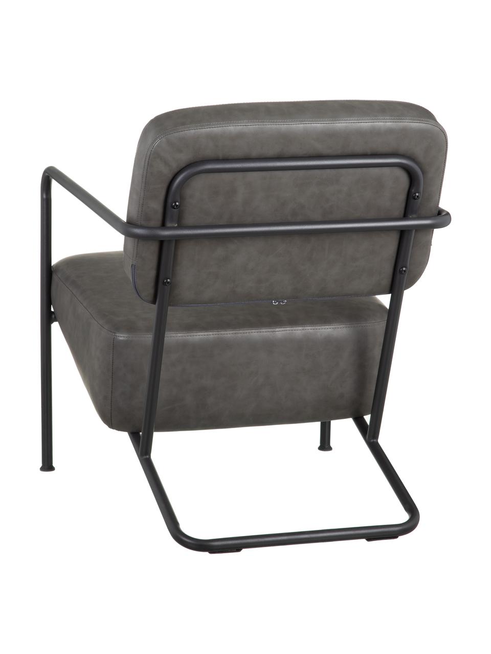 Kunstleren lounge fauteuil Arms met metalen frame, Bekleding: kunstleer, Frame: multiplex, Frame: gecoat metaal, Grijs, 57 x 76 cm