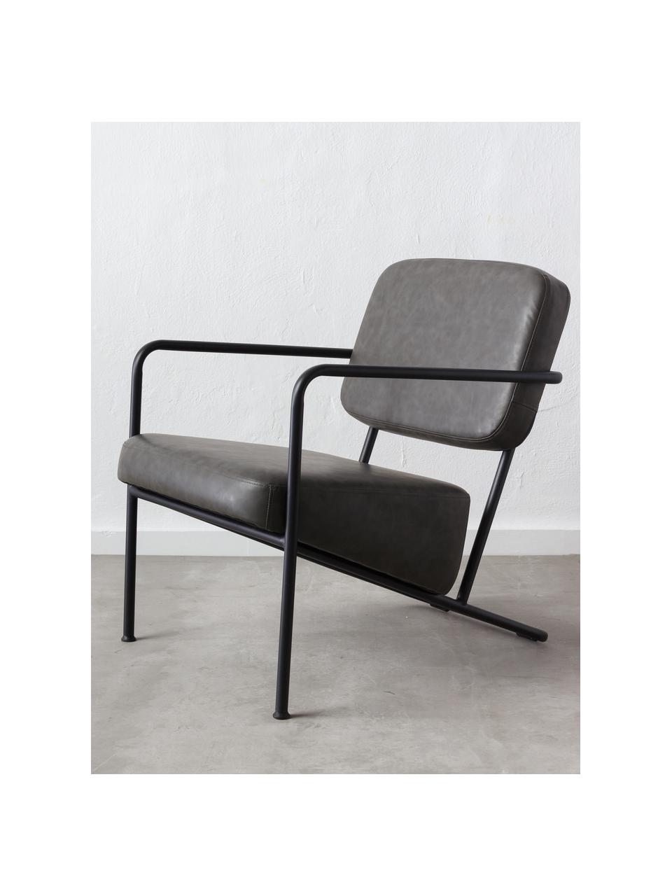 Sillón de cuero sintético Arms, Funda: cuero sintético, Estructura: madera contrachapada, Gris, An 57 x F 76 cm