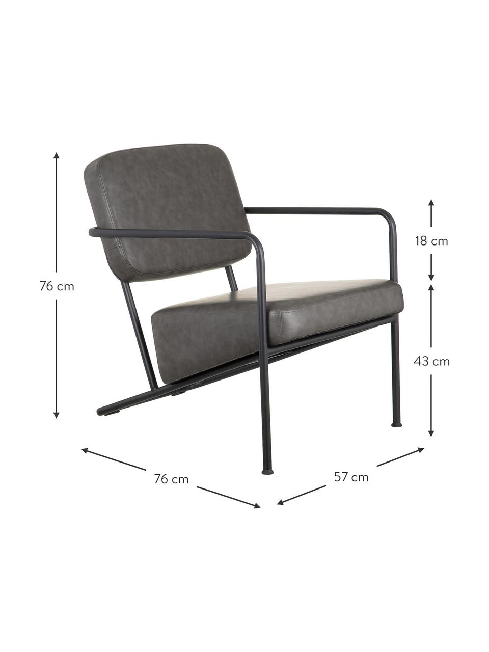 Kunstleren lounge fauteuil Arms met metalen frame, Bekleding: kunstleer, Frame: multiplex, Frame: gecoat metaal, Grijs, 57 x 76 cm