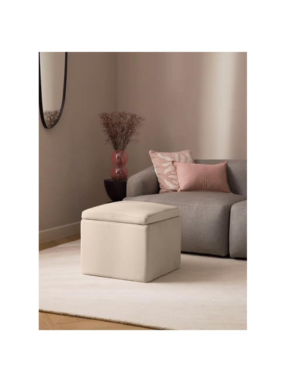 Pouf avec rangement velours taupe Winou, Velours beige, larg. 50 x haut. 48 cm