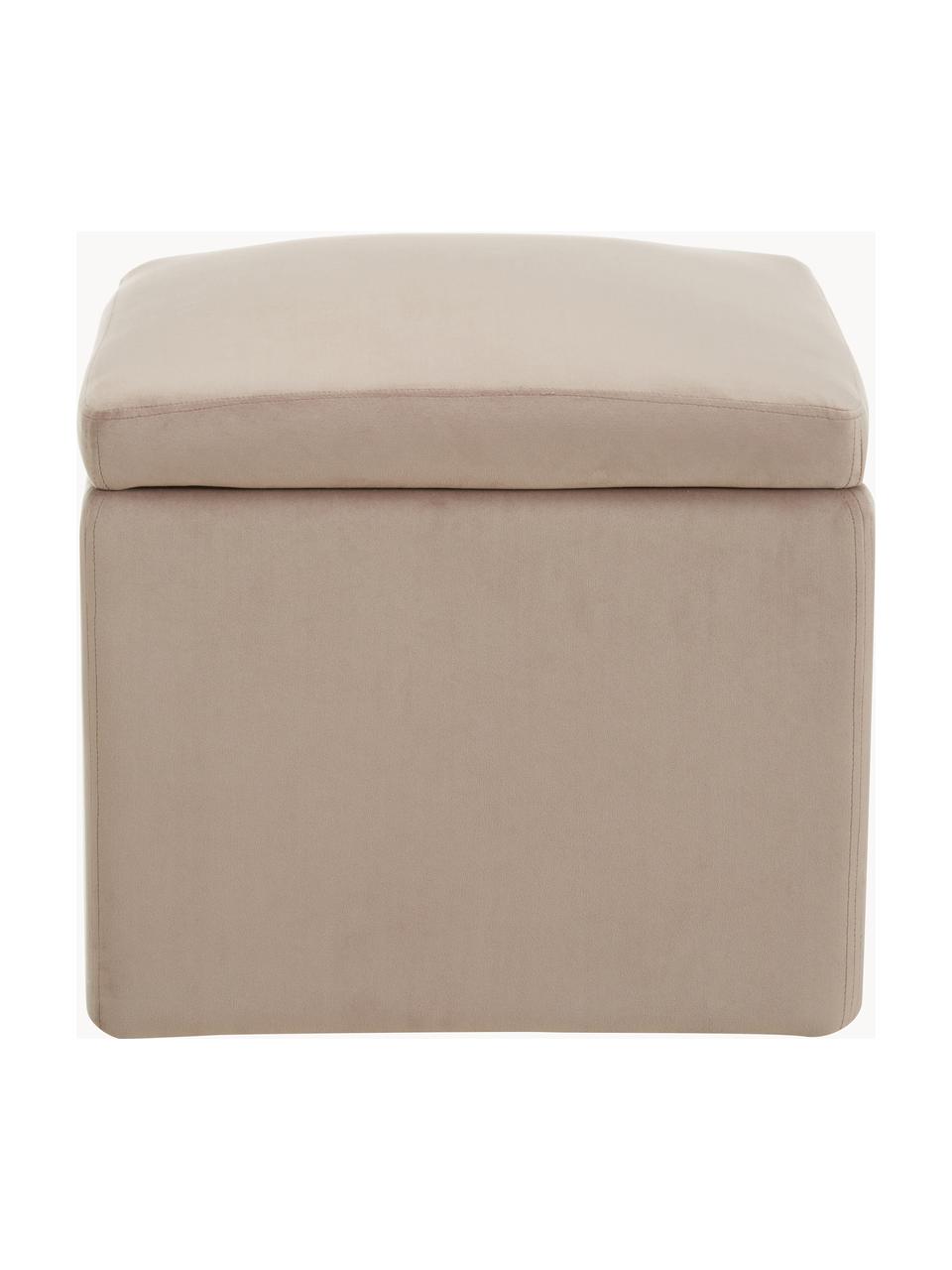 Pouf avec rangement velours taupe Winou, Velours beige, larg. 50 x haut. 48 cm