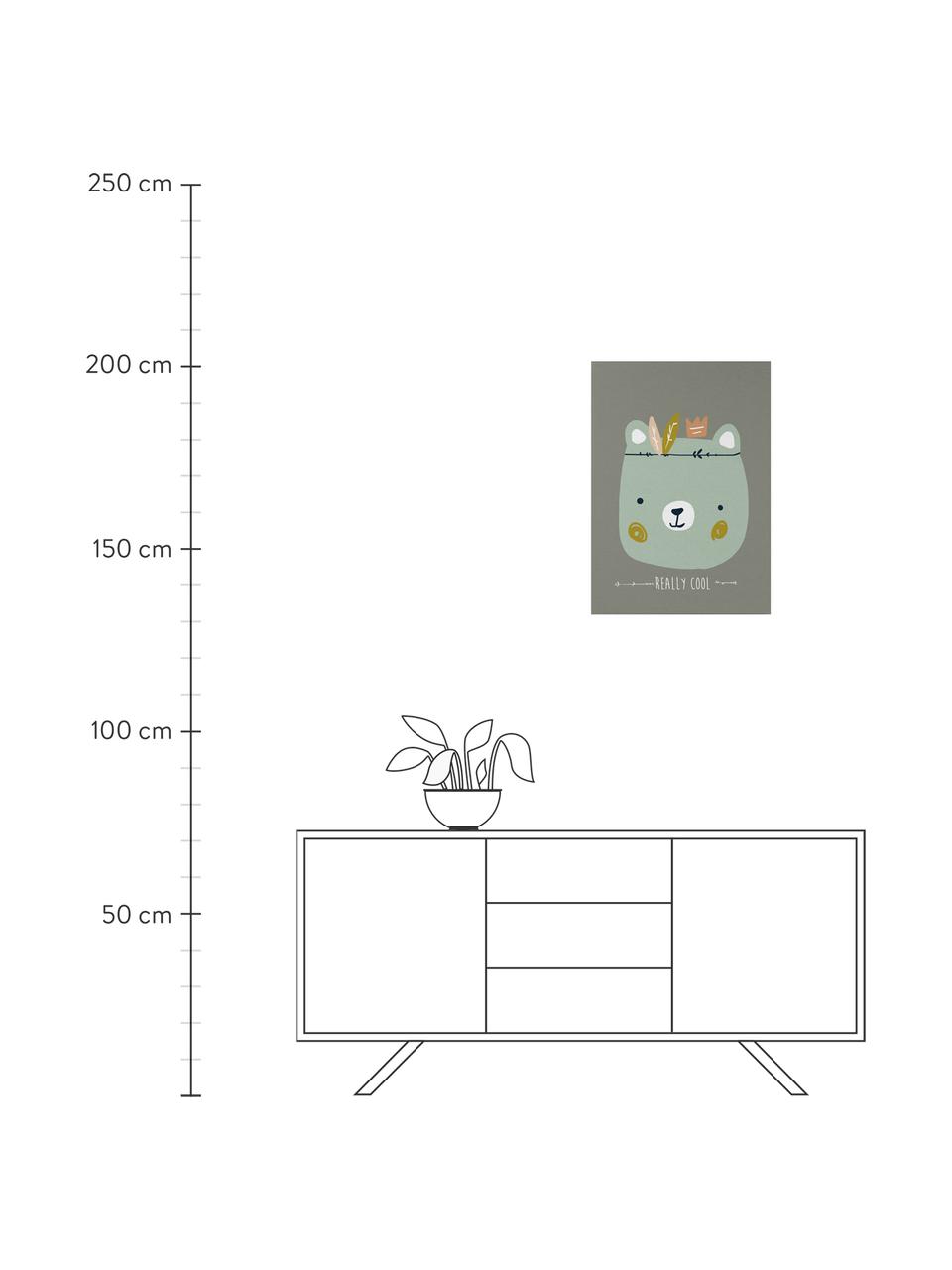 Stampa su tela Really Cool, Immagine: stampa digitale su tela, Cornice: legno, verniciato, Grigio, verde, Larg. 50 x Alt. 70 cm