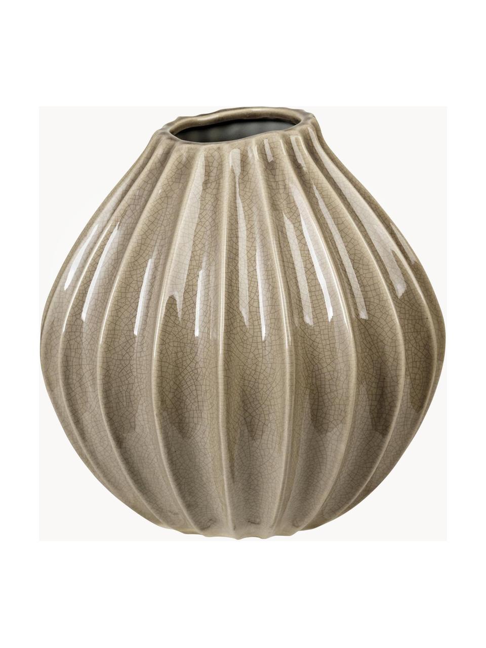 Handgefertigte Vase Reaktiv aus Keramik, H 25 cm, Keramik, glasiert, Greige, Ø 25 x H 25 cm