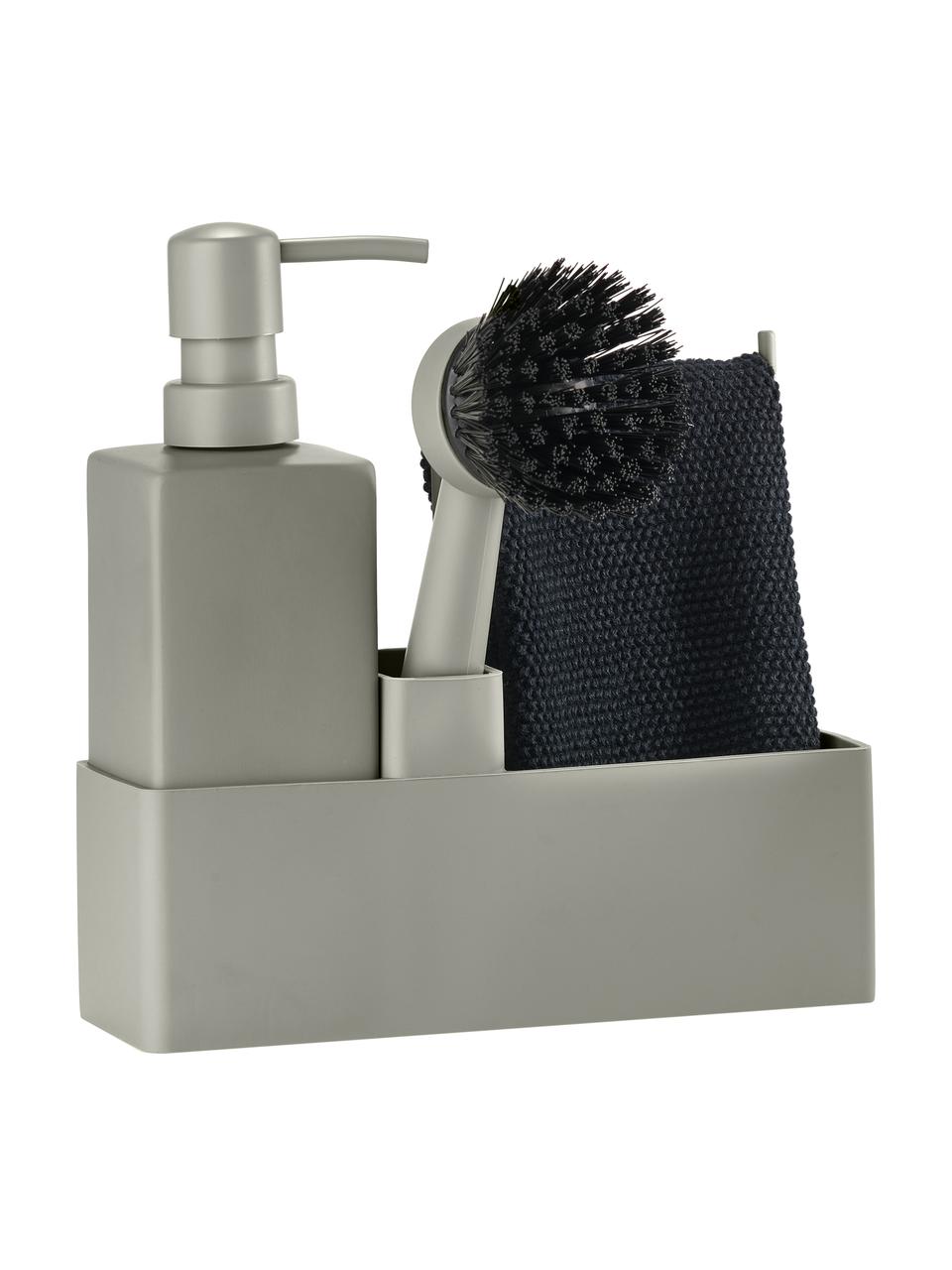Set dispenser detersivo per piatti con spazzola grigio Parta 3 pz, Ceramica, silicone, Grigio, nero, Larg. 19 x Alt. 21 cm