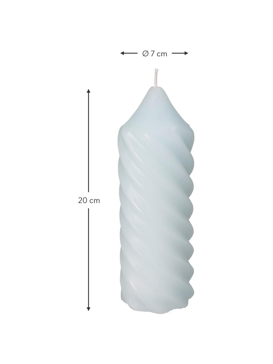 Große Stumpenkerze Spiral, Wachs, Hellblau, Ø 7 x H 20 cm
