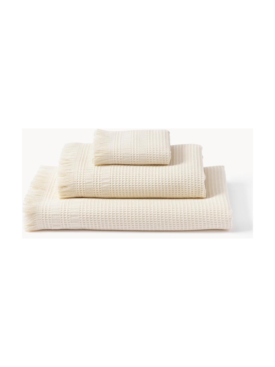 Set 3 asciugamani in piqué waffle Yara, Beige chiaro, Set da 3 (asciugamano ospite, asciugamano e telo bagno)