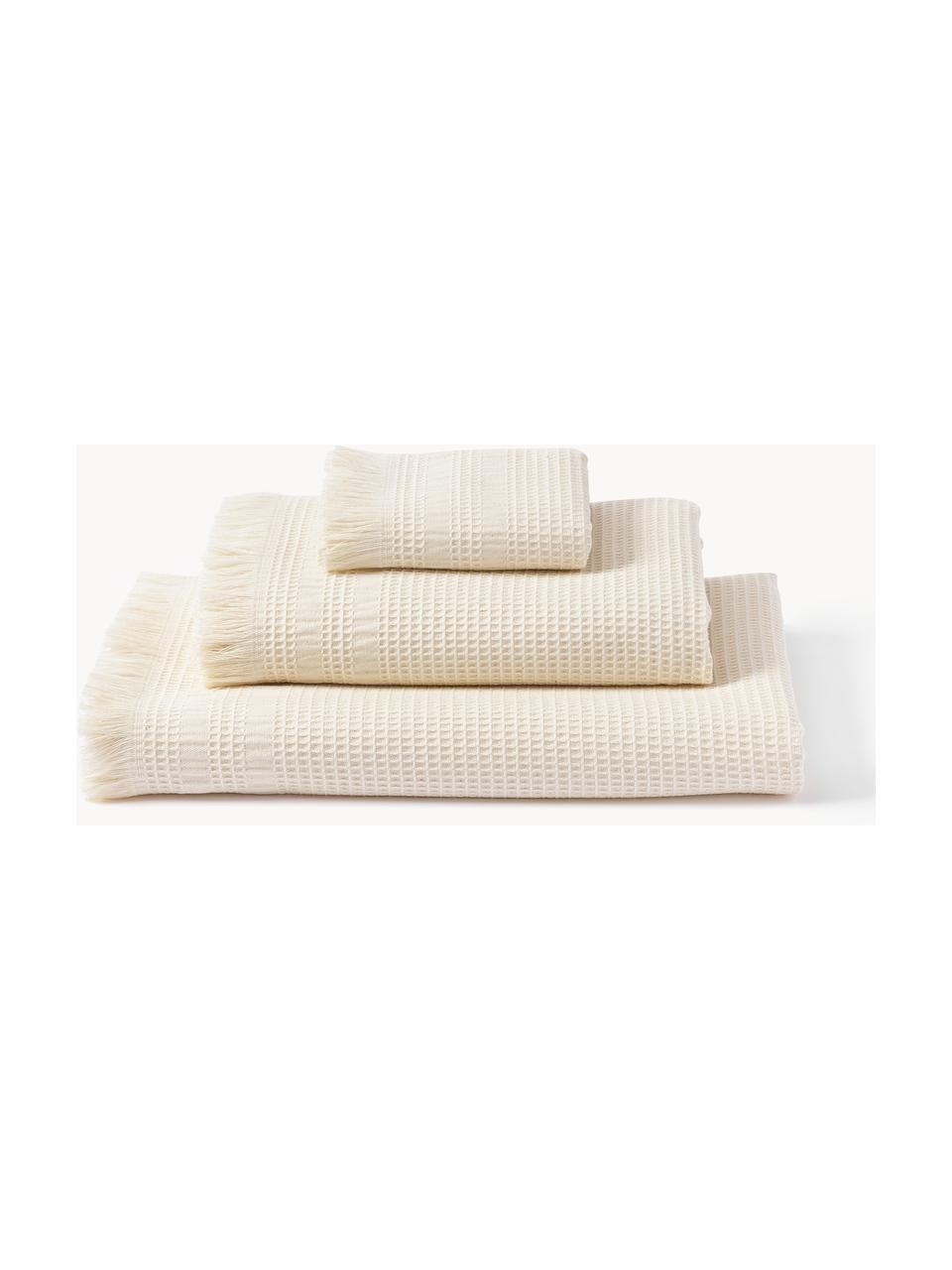 Set di 3 asciugamani con motivo a nido d'ape Yara, Beige chiaro, Set da 3 (asciugamano ospite, asciugamano e telo bagno)