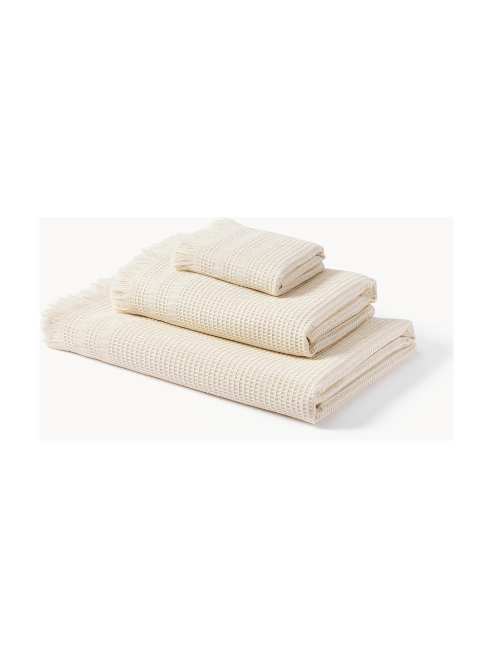 Lot de serviettes de bain en piqué gaufré Yara, 3 élém., Beige clair, 3 éléments (1 serviette invité, 1 serviette de toilette et 1 drap de bain)