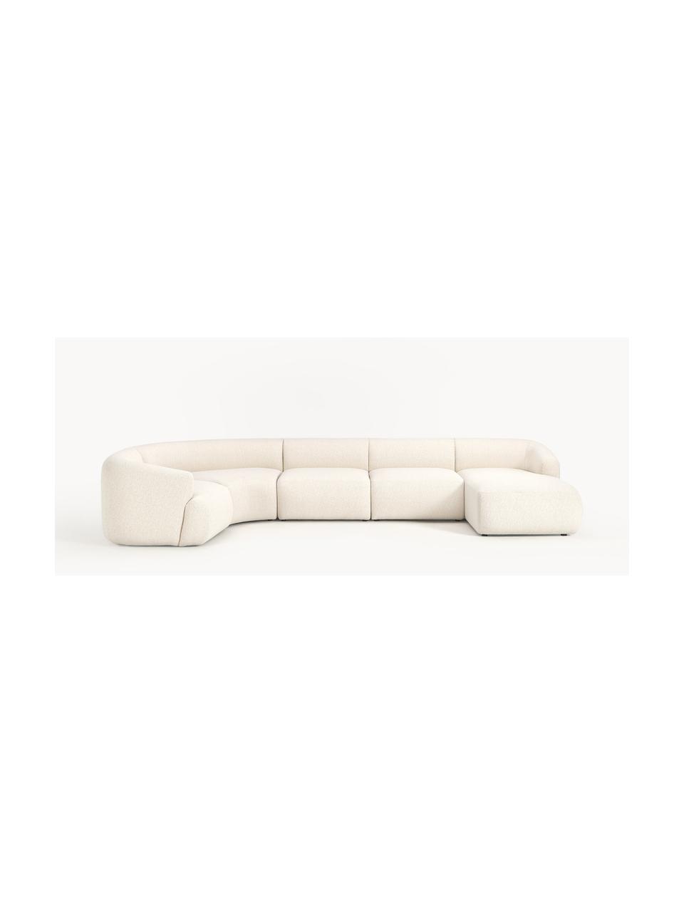 Sofa modułowa Bouclé Sofia, Tapicerka: Bouclé (100% poliester) D, Stelaż: drewno świerkowe, płyta w, Nogi: tworzywo sztuczne Ten pro, Bouclé w odcieniu złamanej bieli, S 404 x G 231 cm, prawostronna