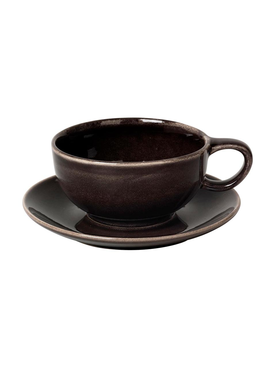 Tasse avec sous-tasse artisanale Nordic Coal, Grès cérame, Brun-gris, Ø 11 x haut. 5 cm, 250 ml