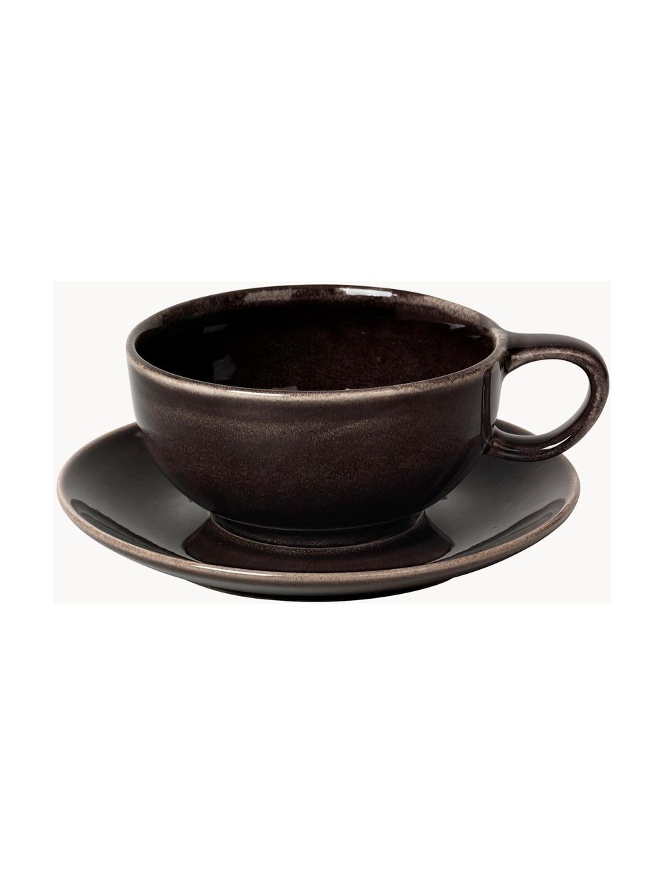 Tasse avec sous-tasse artisanale Nordic Coal, Grès cérame, Noir, chiné, Ø 11 x haut. 5 cm, 250 ml