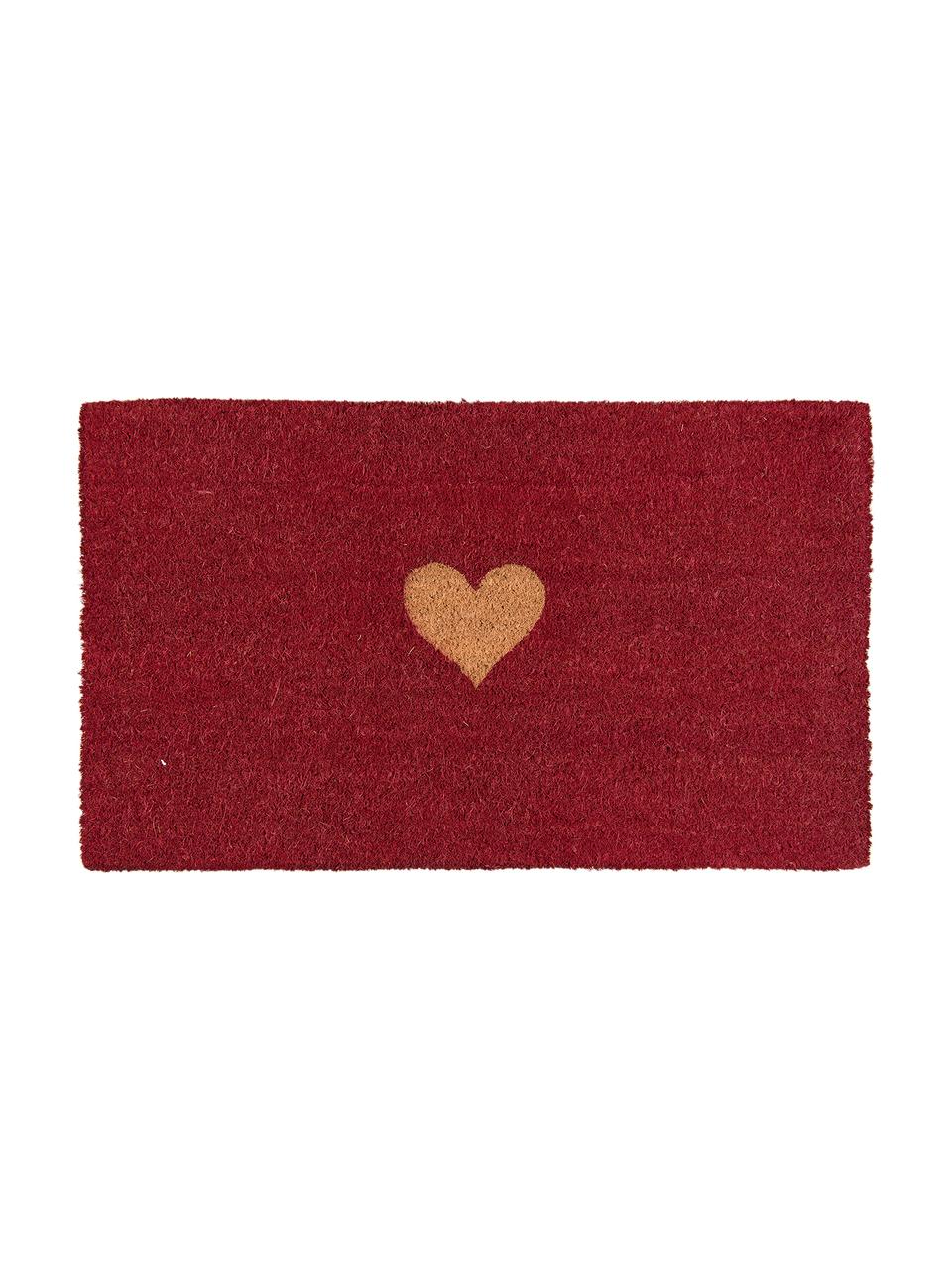 Deurmat Heart, Bovenzijde: kokosvezels, Onderzijde: PVC, Rood, bruin, B 45 x L 75 cm