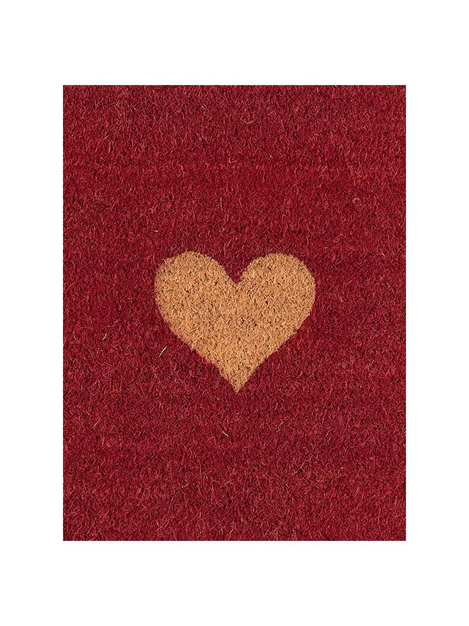 Deurmat Heart, Bovenzijde: kokosvezels, Onderzijde: PVC, Rood, bruin, B 45 x L 75 cm