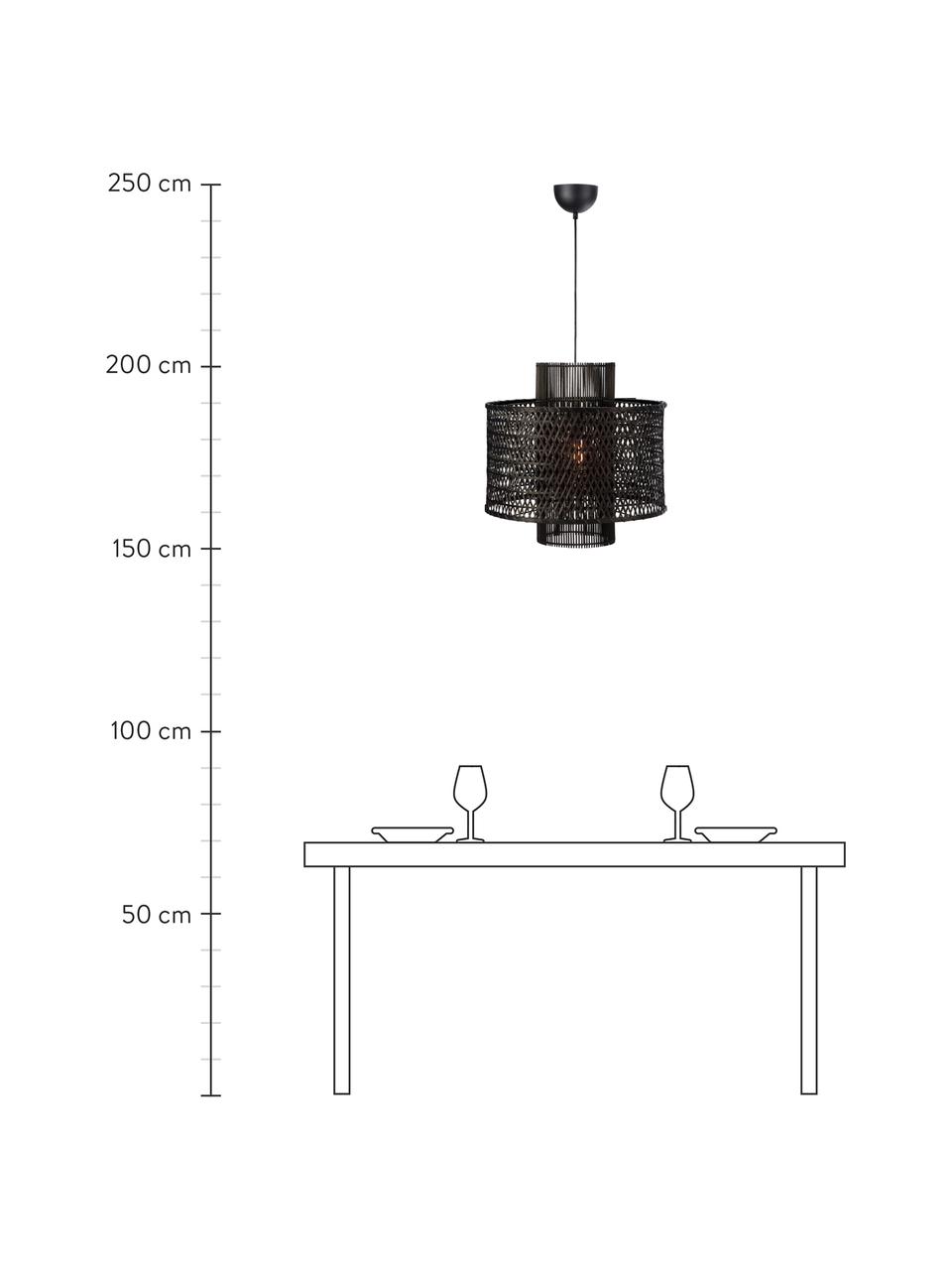 Lámpara de techo regulable Ambon, Pantalla: ratán, Anclaje: metal recubierto, Cable: cubierto en tela, Negro, Ø 50 x Al 50 cm