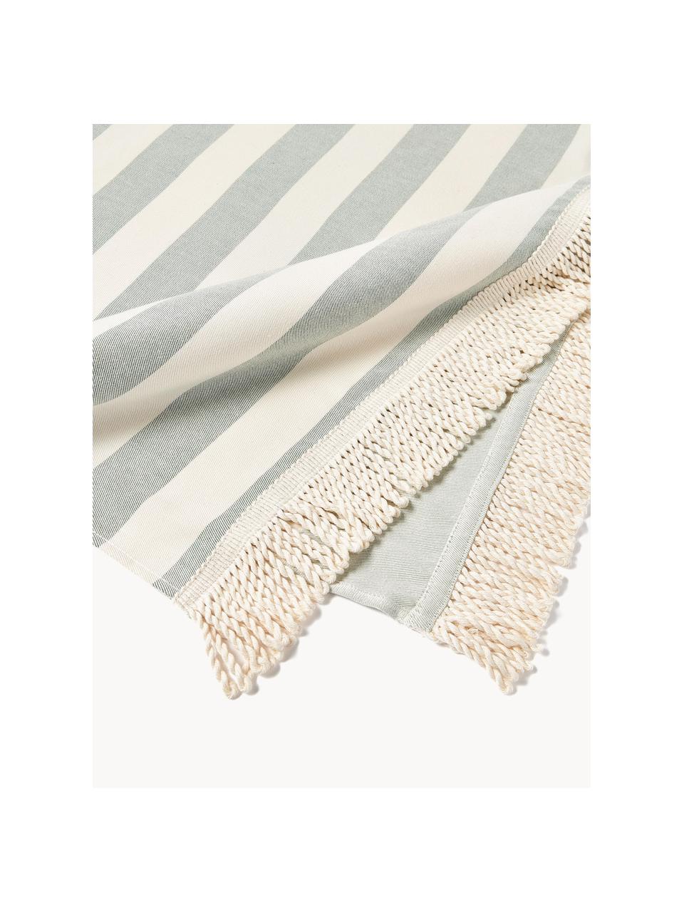 Serviette de hammam rayée avec franges Priya, Tons verts, beige, larg. 100 x long. 180 cm