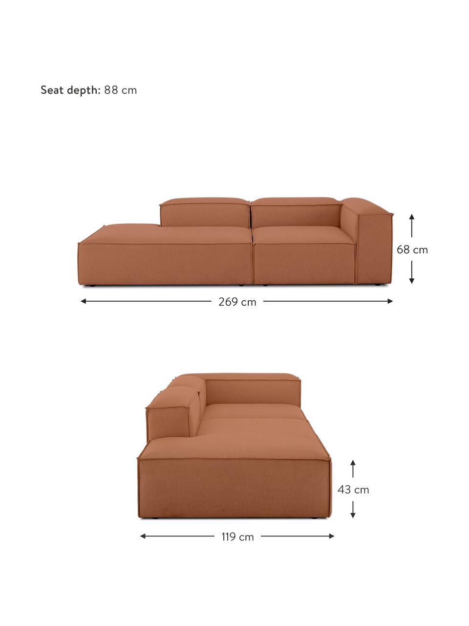 Szezlong modułowy Lennon, Tapicerka: 100% poliester Dzięki tka, Stelaż: lite drewno sosnowe, cert, Nogi: tworzywo sztuczne, Nugat, S 269 x G 119 cm, oparcie po prawej