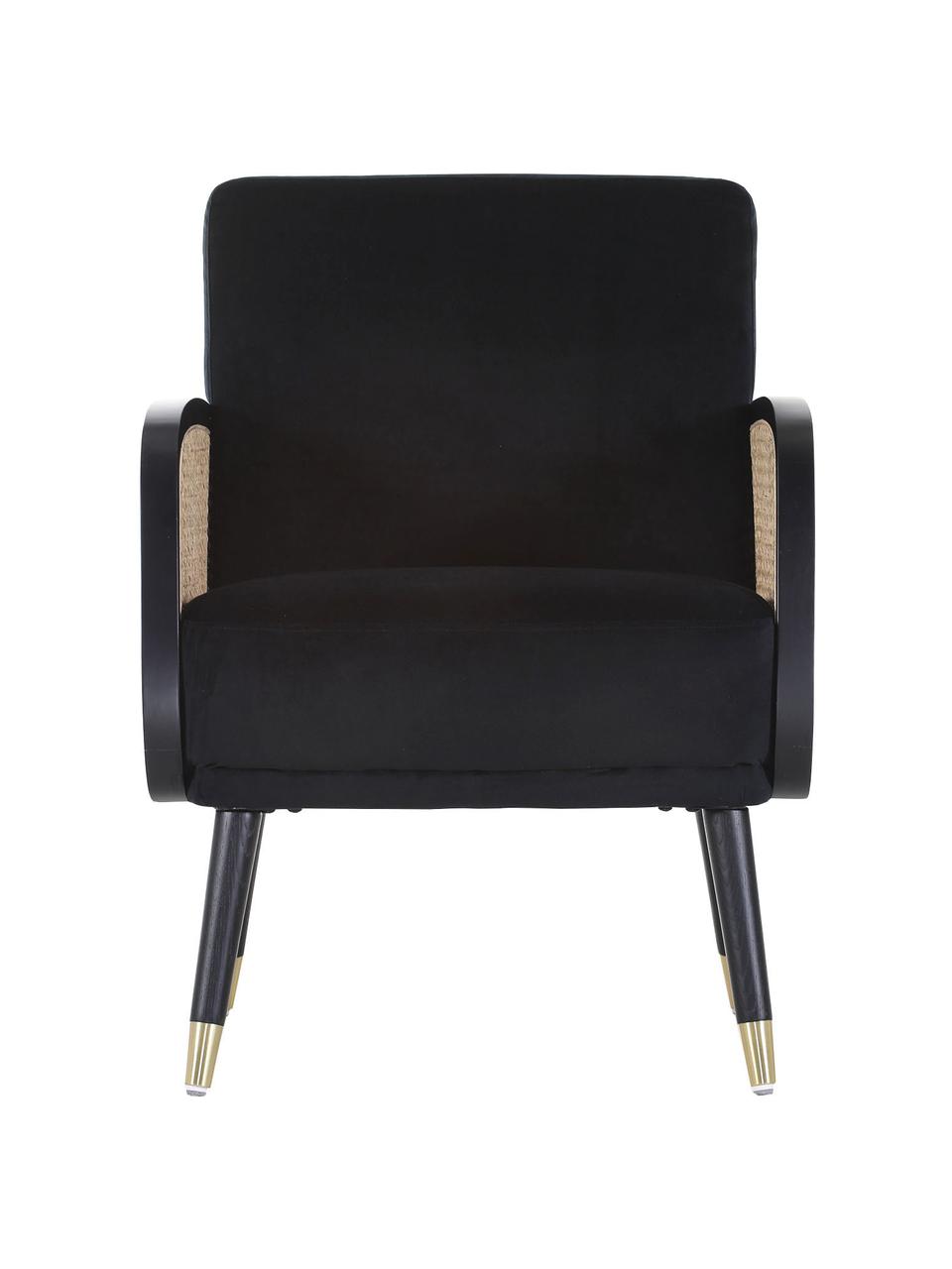 Fauteuil lounge avec cannage Hakoon, Tissu noir, beige, larg. 64 x prof. 75 cm