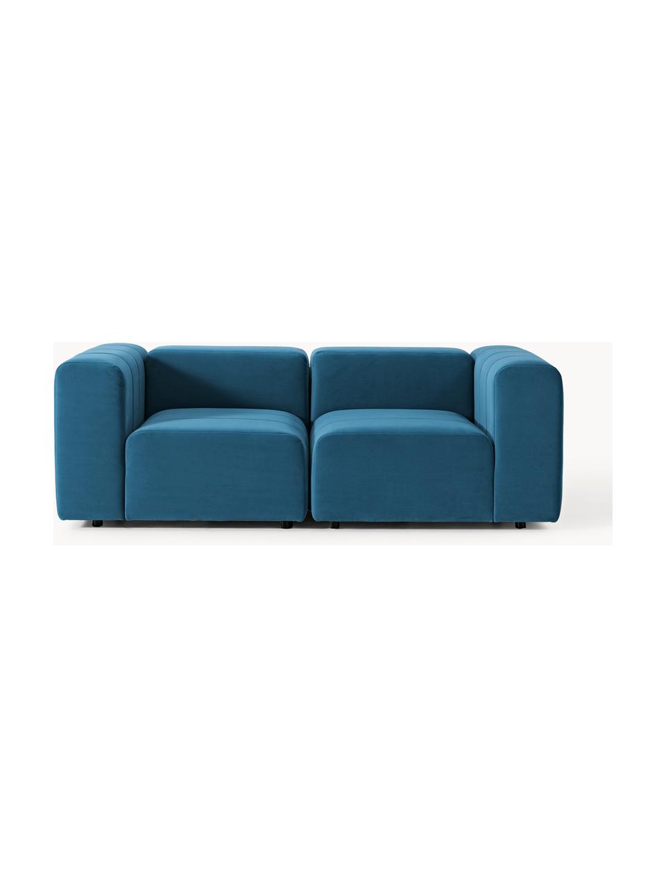 Modulares Samt-Sofa Lena (3-Sitzer), Bezug: Samt (100 % Polyester) De, Gestell: Buchenholz, Spanplatte, H, Füße: Kunststoff, Samt Petrol, B 211 x T 106 cm