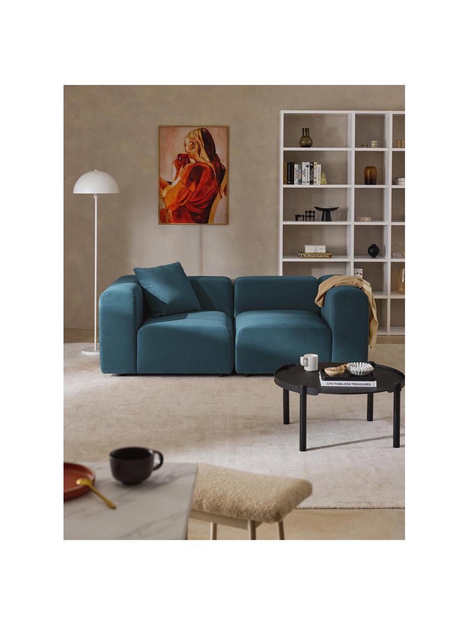 Modulares Samt-Sofa Lena (3-Sitzer), Bezug: Samt (100 % Polyester) De, Gestell: Buchenholz, Spanplatte, H, Füße: Kunststoff, Samt Petrol, B 211 x T 106 cm