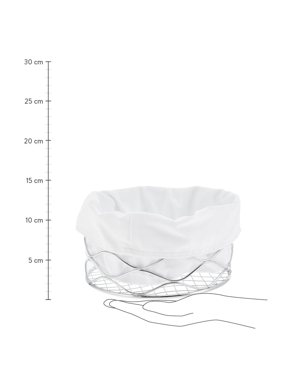 Broodmandje Alana met afneembaar tas, Broodmand: Metaal, verchroomd, Stoffen zak: 100% katoen, Chroomkleurig, wit, Ø 21 x H 11 cm