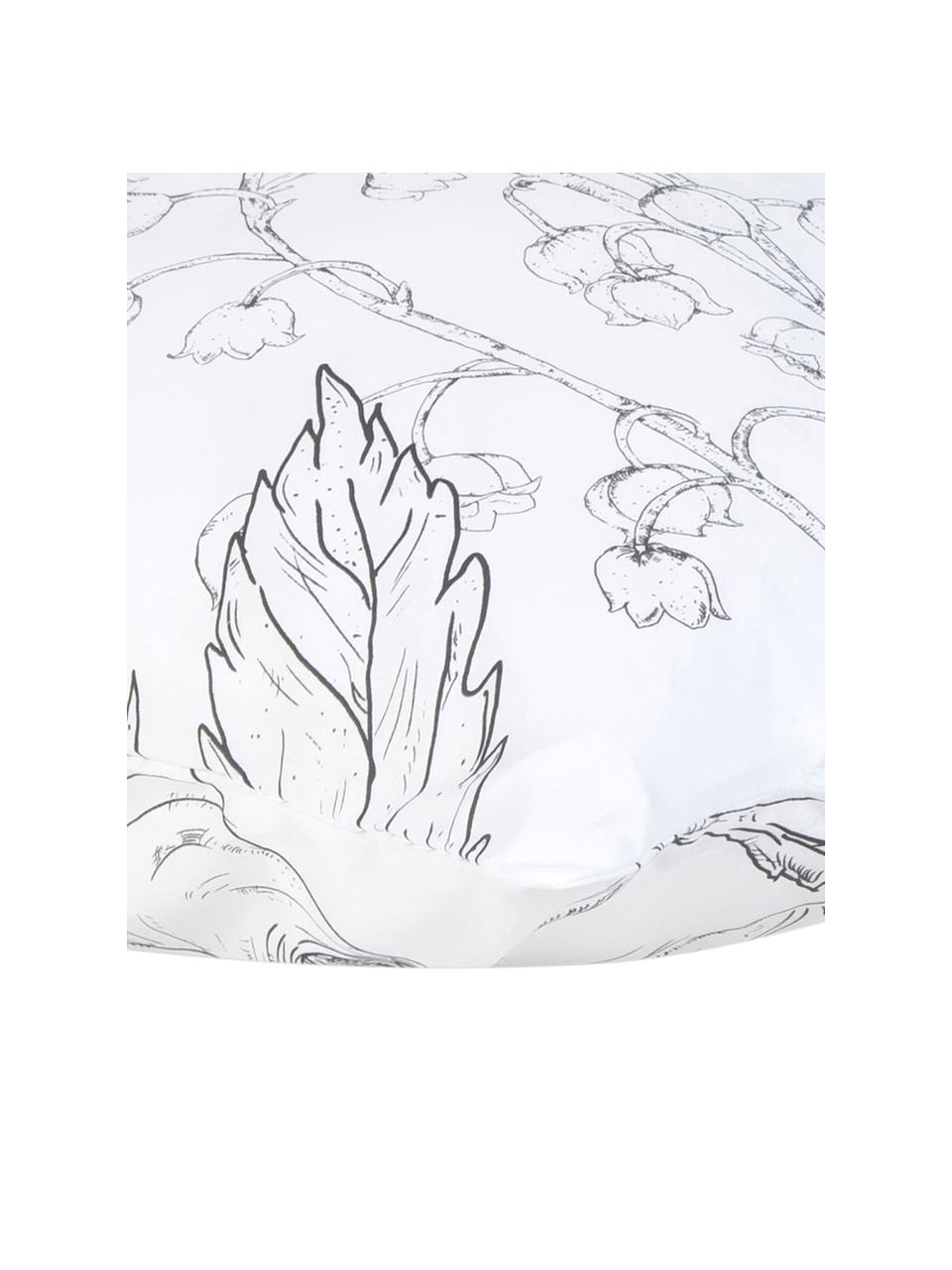 Baumwollperkal-Kopfkissenbezüge Keno mit Blumenprint, 2 Stück, Webart: Perkal Fadendichte 180 TC, Weiß, Grau, B 40 x L 80 cm