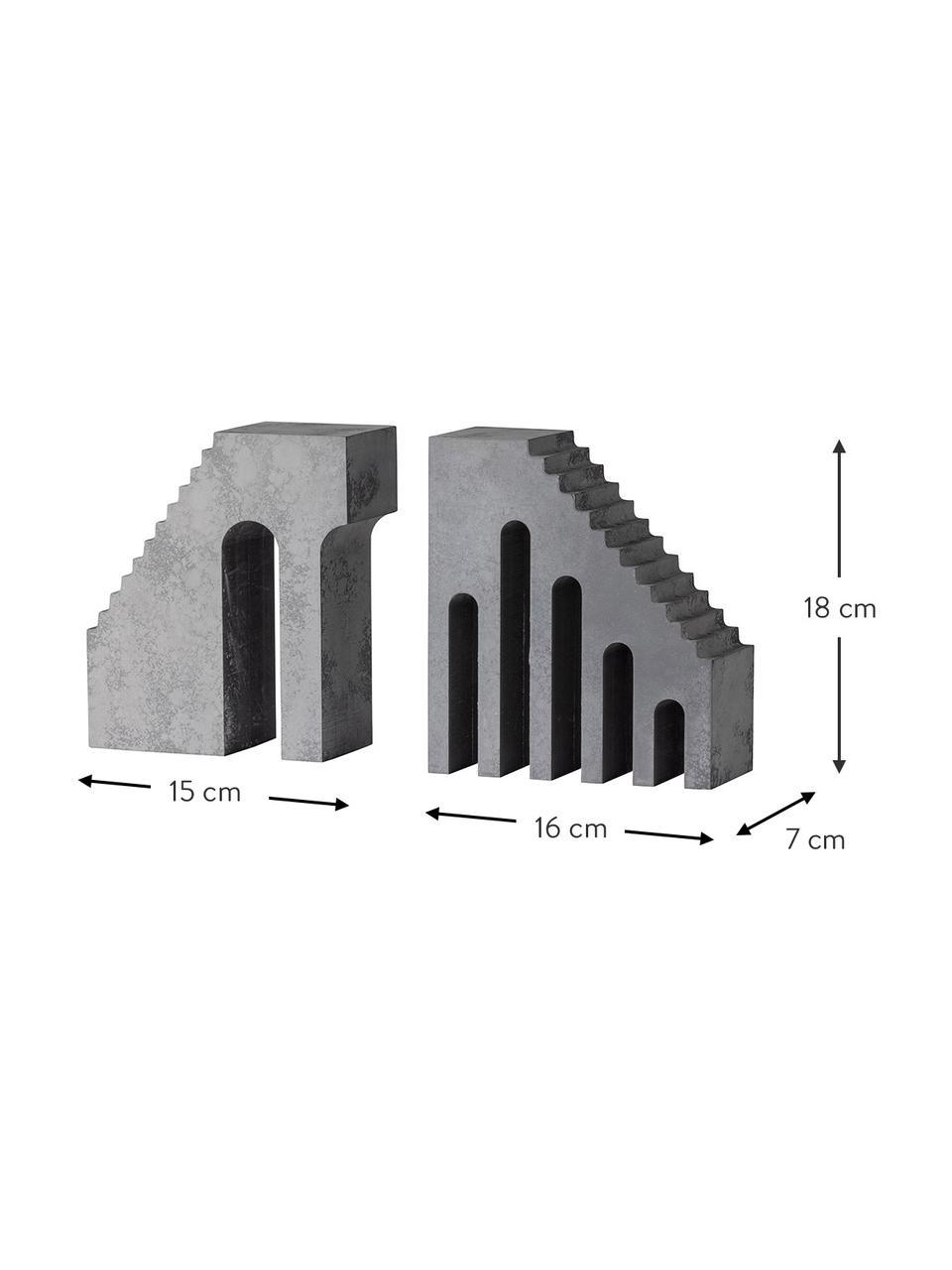 Handbemalte Buchstützen Ella, 2 Stück, Mitteldichte Holzfaserplatte (MDF), handbemalt, Grau, Set mit verschiedenen Größen