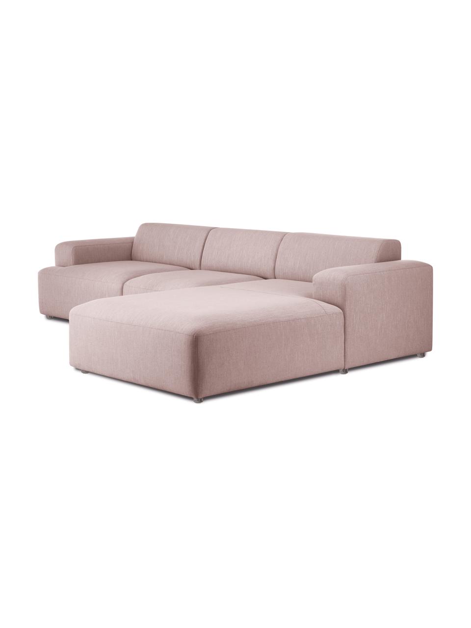 Divano angolare 4 posti Melva, Rivestimento: 100% poliestre Il rivesti, Struttura: pino massiccio, certifica, Tessuto rosa, Larg. 319 x Alt. 196 cm, chaise-longue a destra