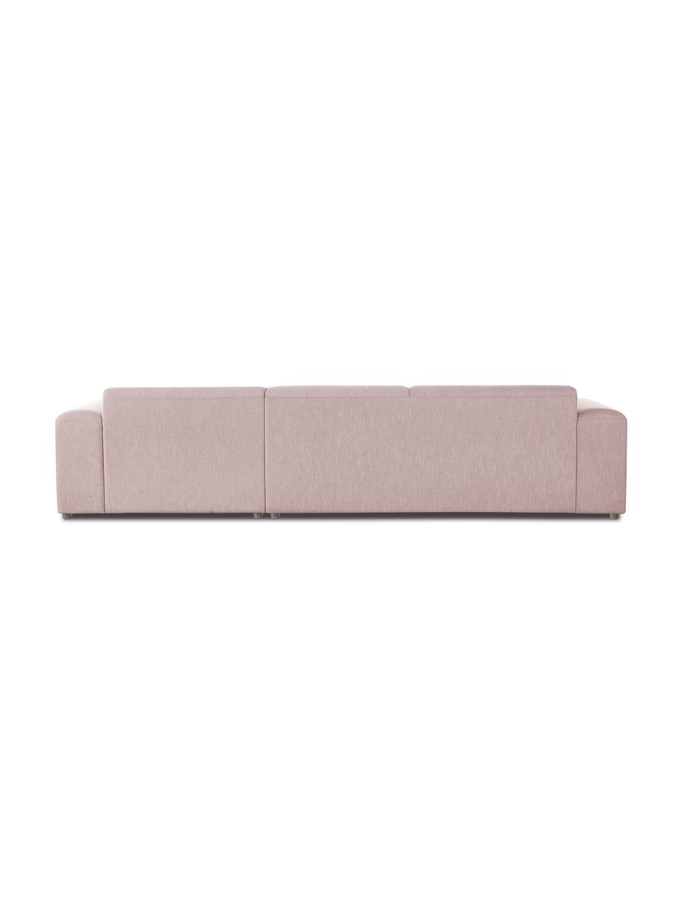 Canapé d'angle 4 places Melva, Tissu rose, larg. 319 x prof. 196 cm, méridienne à droite