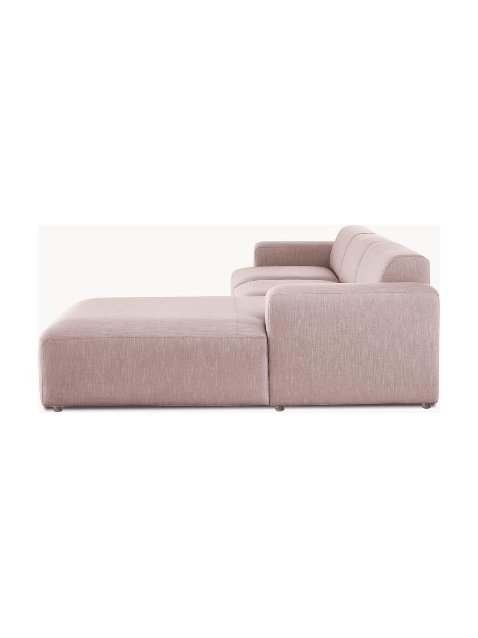 Divano angolare 4 posti Melva, Rivestimento: 100% poliestre Il rivesti, Struttura: pino massiccio, certifica, Tessuto rosa chiaro, Larg. 319 x Alt. 196 cm, chaise-longue a destra