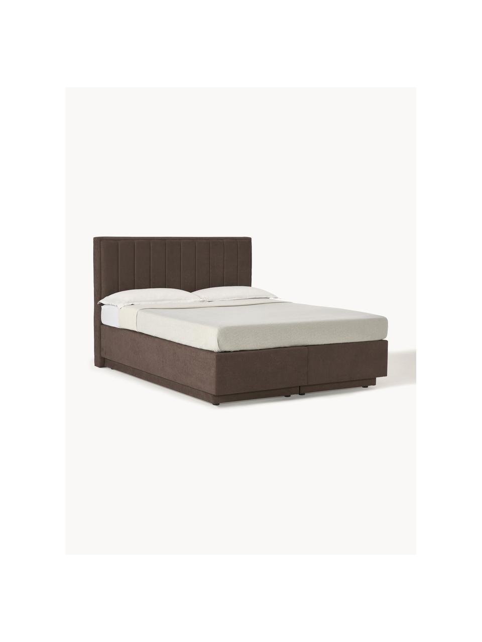 Cama continental Livia, con espacio de almacenamiento, Patas: plástico, Tejido marrón oscuro, An 200 x L 200 cm, dureza H2