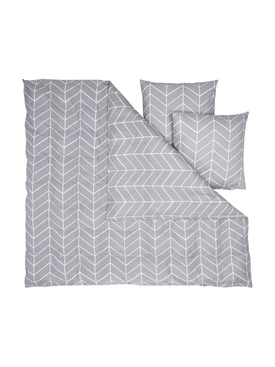 Bavlnená posteľná bielizeň s grafickým vzorom Mirja, Sivá, 200 x 200 cm + 2 vankúše 80 x 80 cm