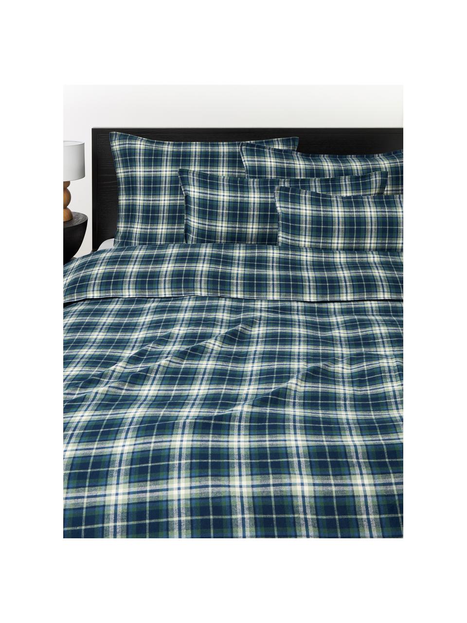 Funda nórdica de franela a cuadros Macy, Azul oscuro, verde, Cama 90 cm (155 x 220 cm)