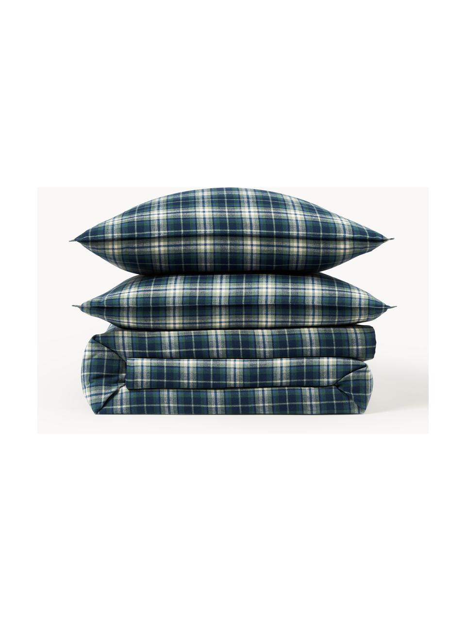 Funda nórdica de franela a cuadros Macy, Azul oscuro, Cama 90 cm (155 x 220 cm)