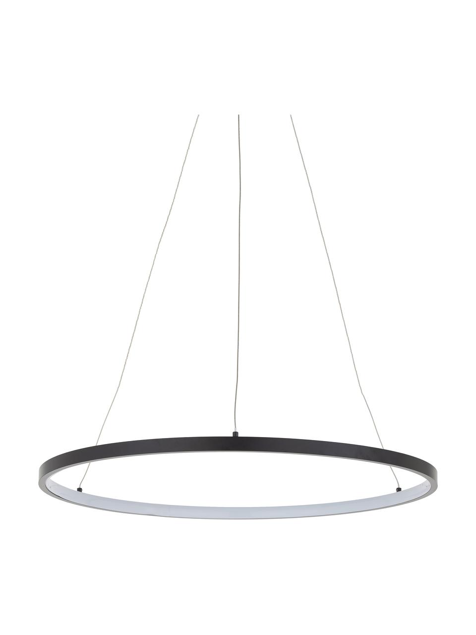 Lampada a sospensione a LED Jay, Baldacchino: Alluminio verniciato a po, Paralume: Alluminio verniciato a po, Baldacchino: nero opaco paralume: nero opaco cavo: argento, Ø 60 x Alt. 150 cm