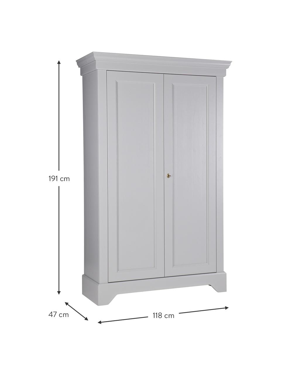 Armadio a 2 ante in legno grigio cemento Isabel, Grigio cemento, Larg. 118 x Alt. 191 cm