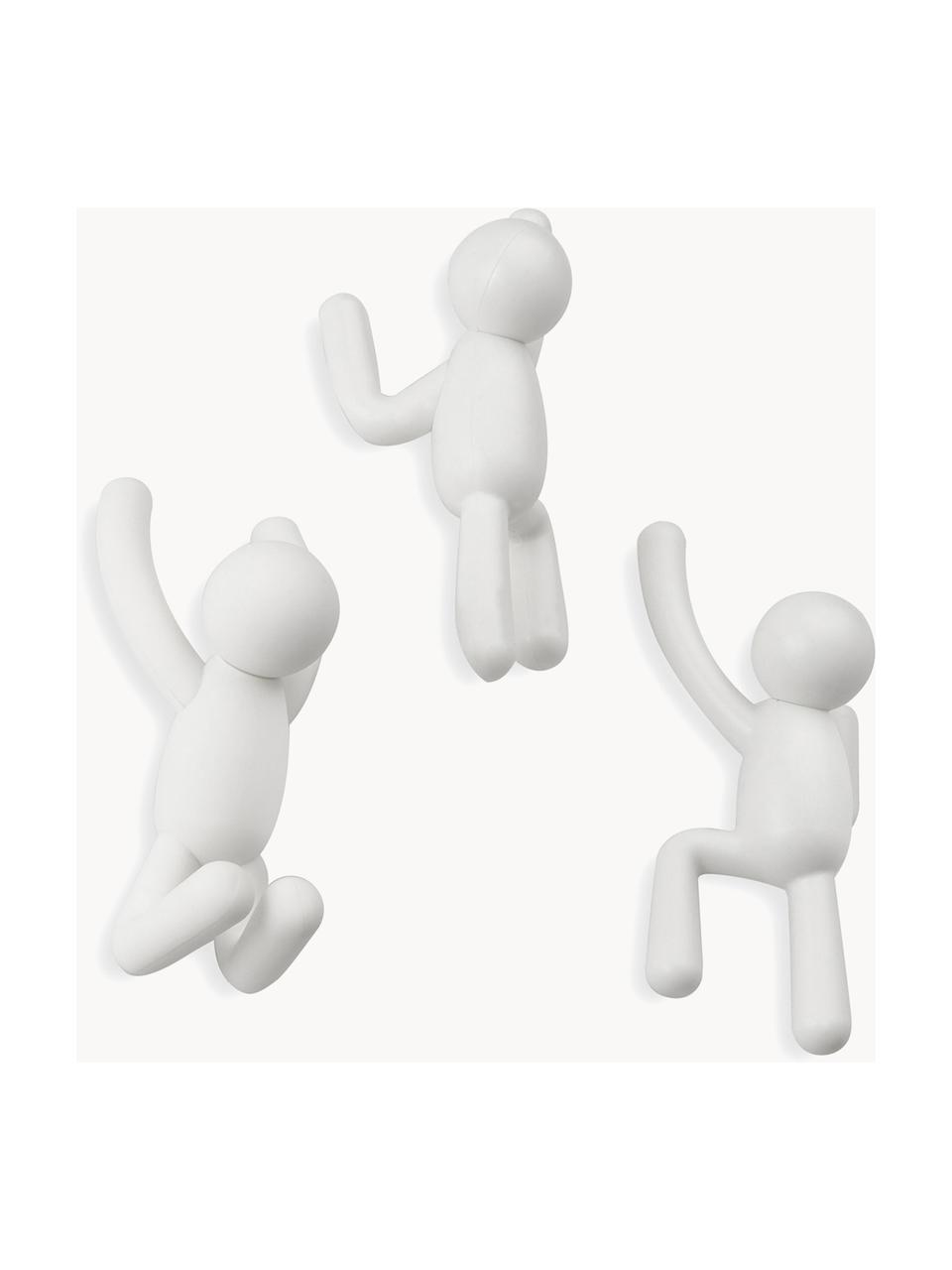 Design wandhakenset Buddy, set van 3, Kunststof (ABS), Wit, Set met verschillende formaten