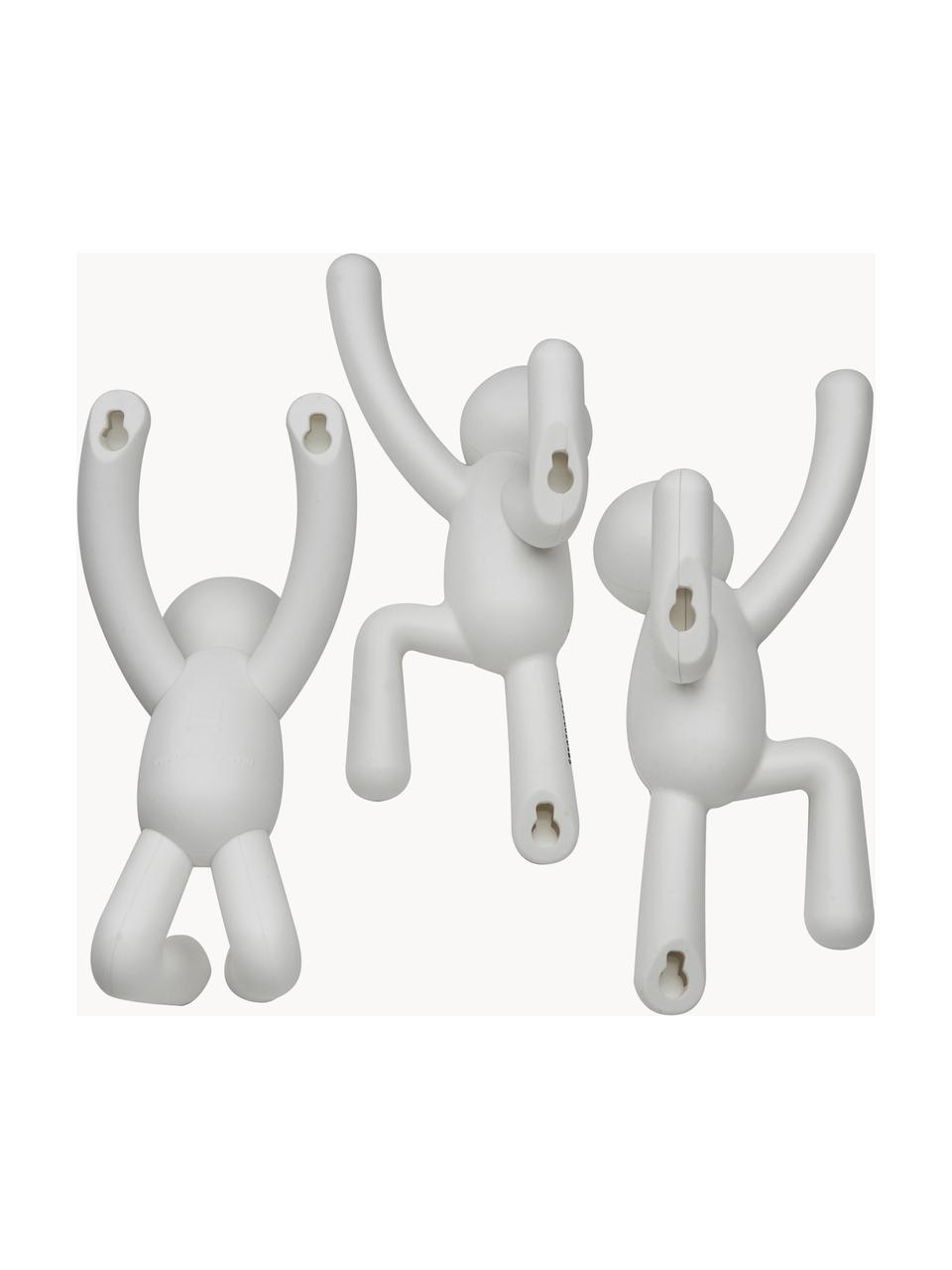 Design wandhakenset Buddy, set van 3, Kunststof (ABS), Wit, Set met verschillende formaten