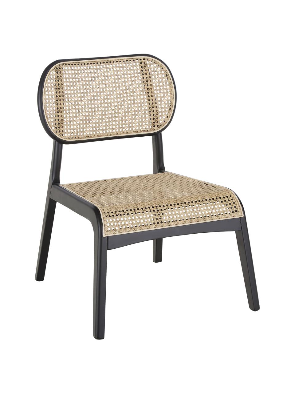 Loungefauteuil Franz met Weens vlechtwerk, Zitvlak: rotan, Frame: massief gelakt berkenhout, Zitvlak: rotankleurig. Frame: zwart gelakt berkenhout, B 61  x D 63 cm