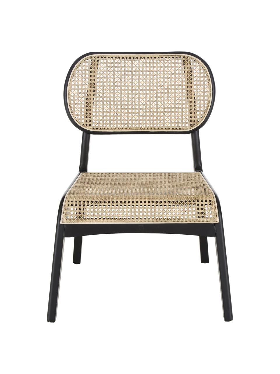 Loungefauteuil Franz met Weens vlechtwerk, Zitvlak: rotan, Frame: massief gelakt berkenhout, Zitvlak: rotankleurig. Frame: zwart gelakt berkenhout, B 61  x D 63 cm