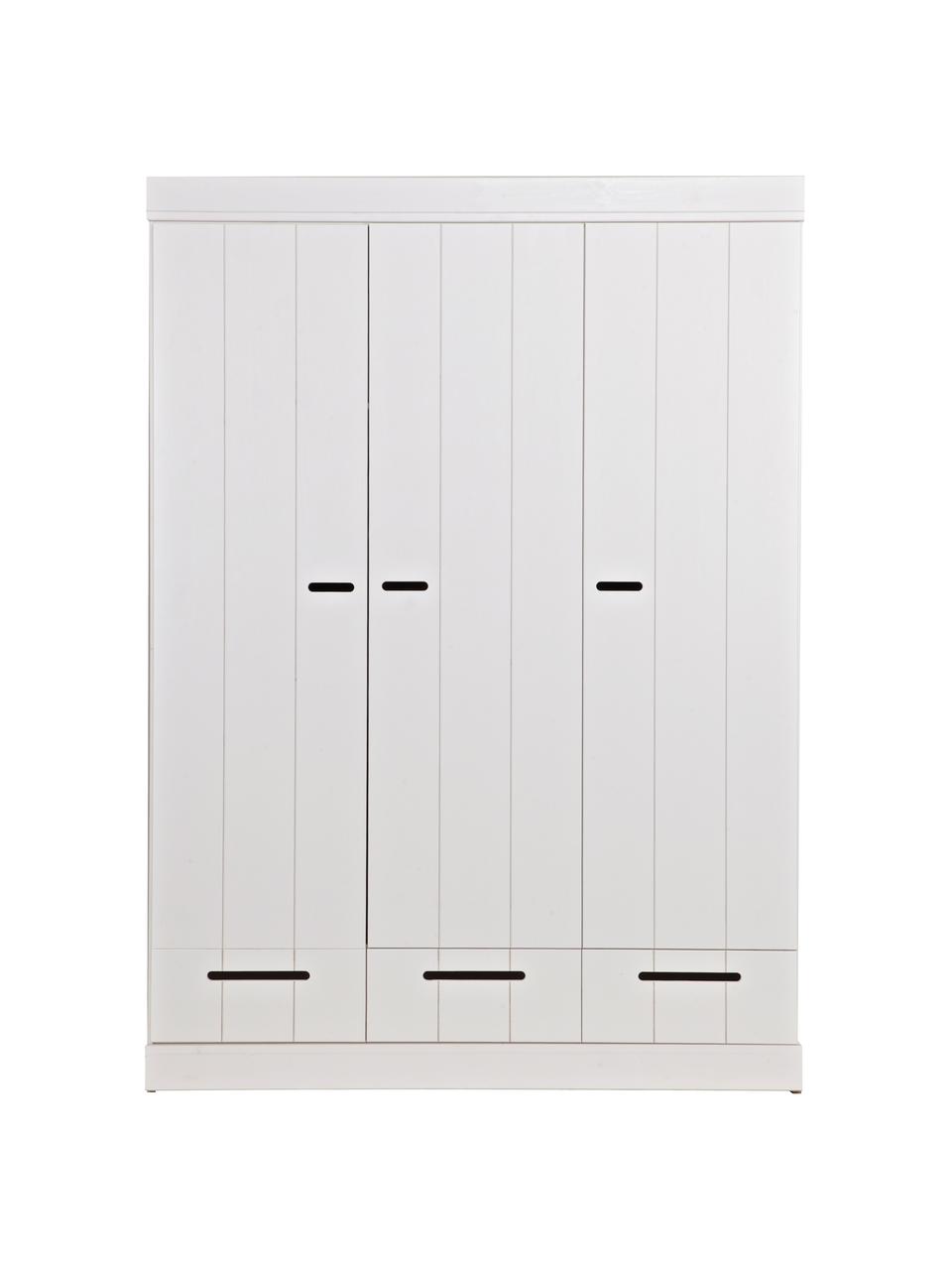 Kledingkast Connect in wit, 3 deuren, Frame: grenenhout, gelakt, Wit, 140 x 195 cm