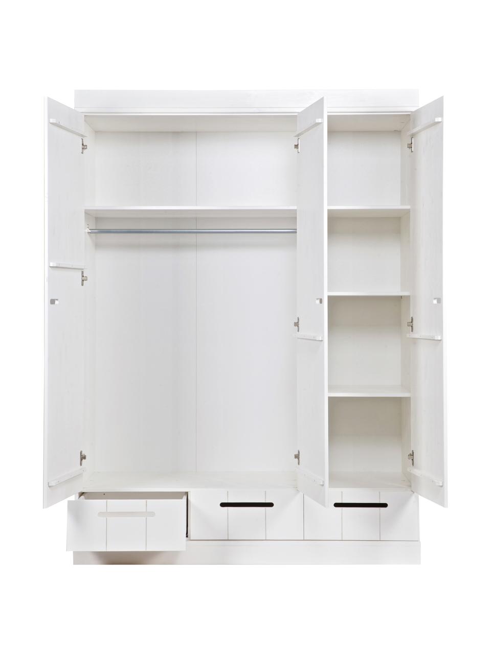 Kleiderschrank Connect in Weiss, 3-türig, Korpus: Kiefernholz, lackiert, Einlegeböden: Melamin, Weiss, 140 x 195 cm